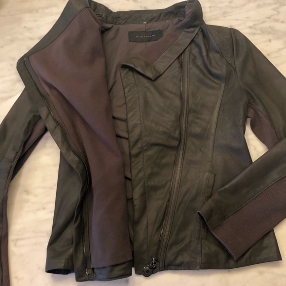 Elie Tahari Andreas Drape Gray Lamb Leather Jacket - Picture 11 of 16